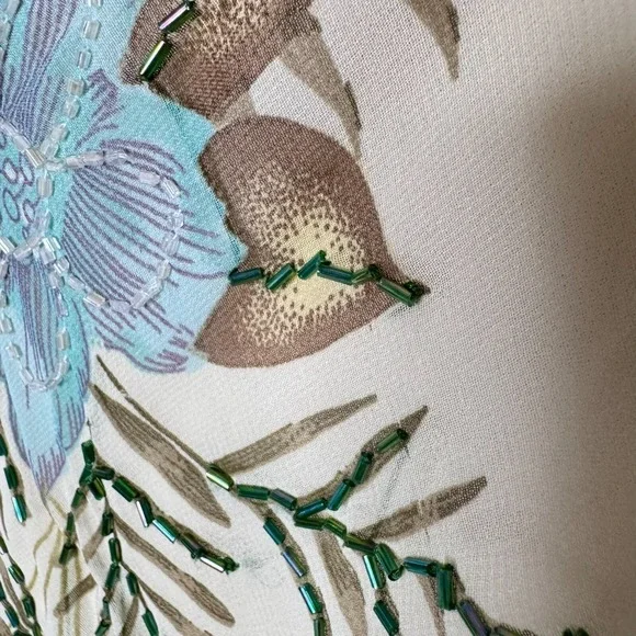 Y2K Floral Midi Dress Beaded Sz M / S Drape Cowl Babydoll Cottage Fairy READ - Picture 6 of 16